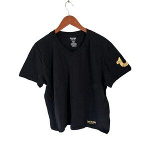 TRUE RELIGION Tee Black Cotton T-Shirt Gold Emblem Size XLarge